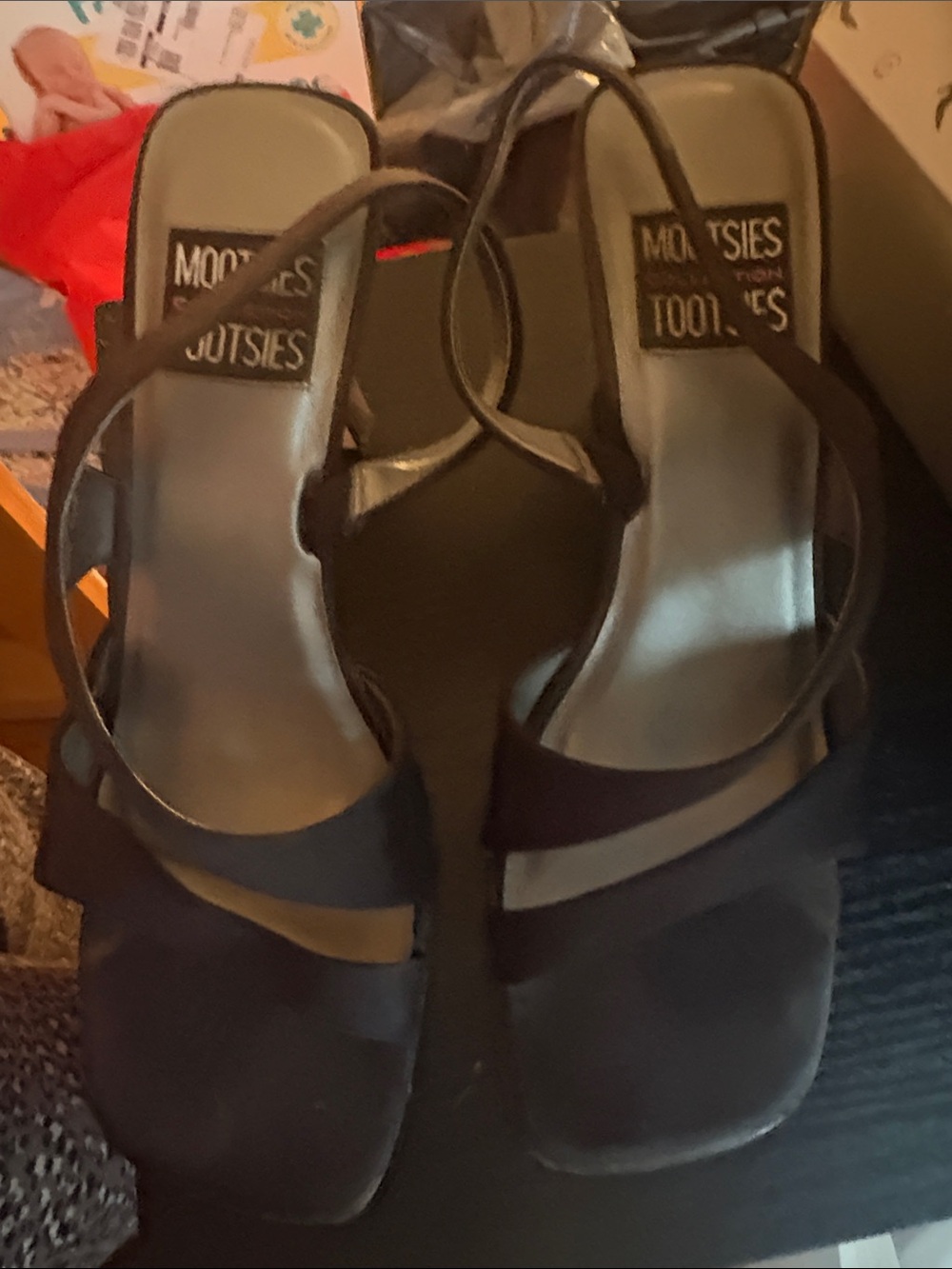 Mootsies Tootsies Black Strappy Slingback Mules